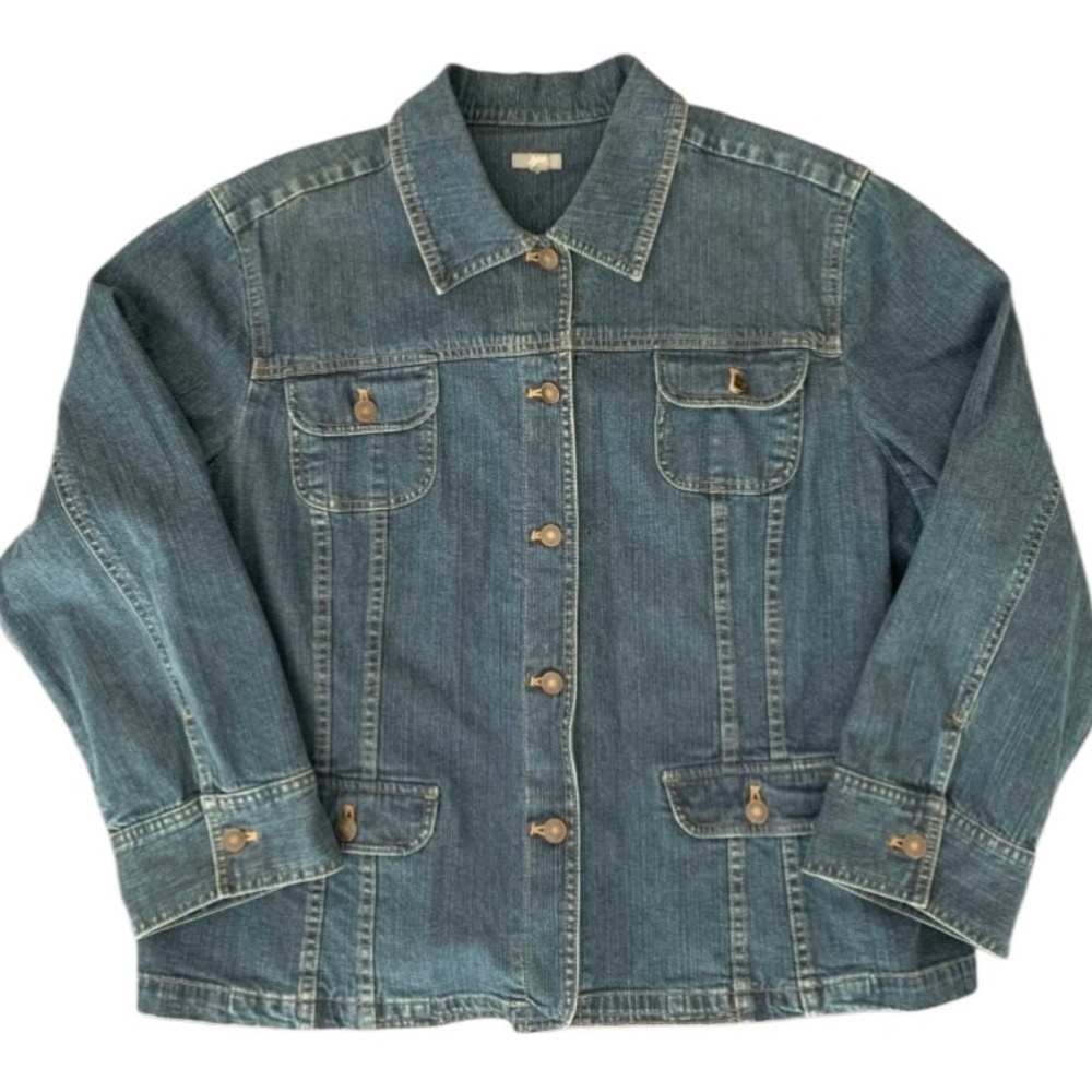 J. Jill Women's Denim Jean Jacket Heavyweight 5 Button Large-XL